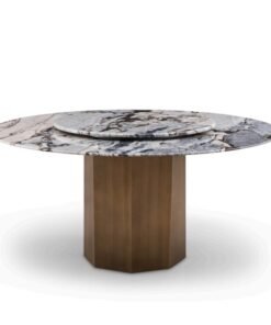2026 New Style Modern Natural Marble Round Metal Dining Table Light Luxury Villa High-class Turntable