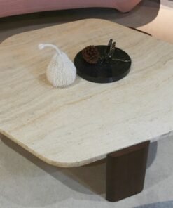 Popular Beige Hexagonal Stone Furniture Vintage Coffee Table Wooden legs Living Room China