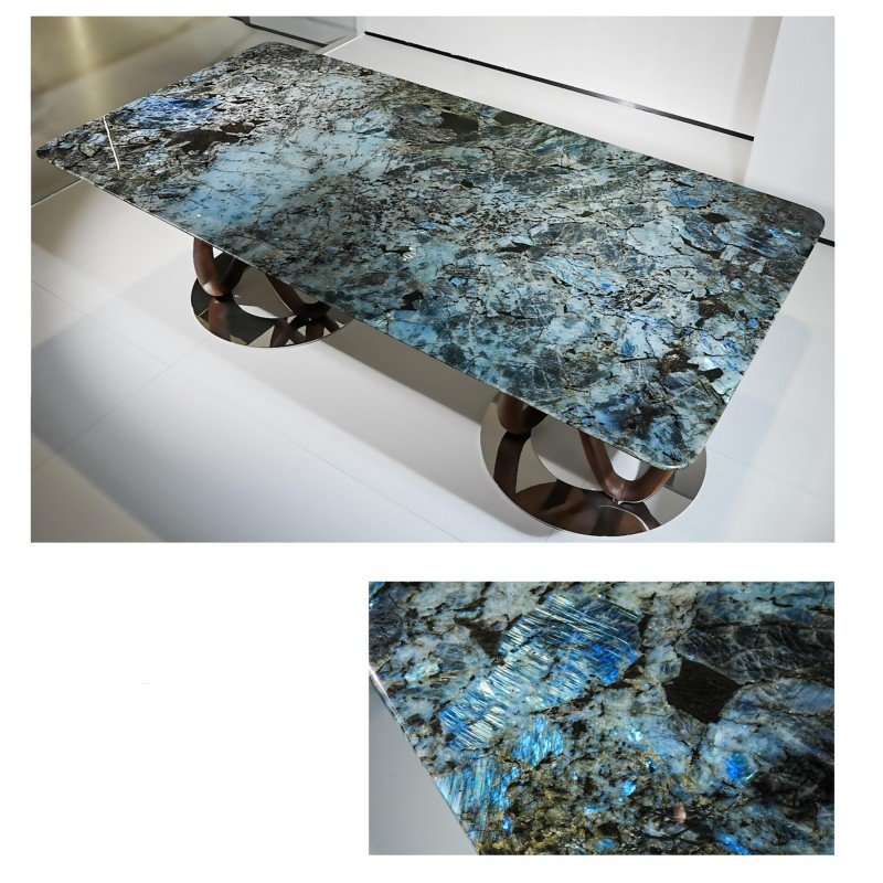 Blue Jadeite Luxury Rectangular Maeble Dining Table Stone Furniture Living Room