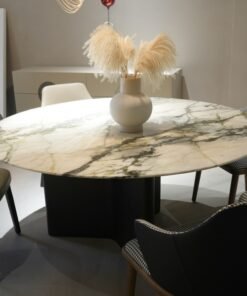 Contemporary Style Stone Table Marble Top 4 Seaters White Round Dining Table Italian Table Set Yunfu China Factory