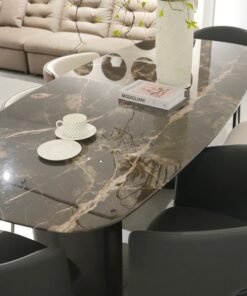 Customized Luxury Oval Shape Stone Table Marble Top Dining Table With Stainless Steel Round Base For Dining Room