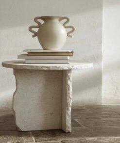 Customized Stone Minimal Beige Travertine Marble Plinth Table and Nightstand Side Table