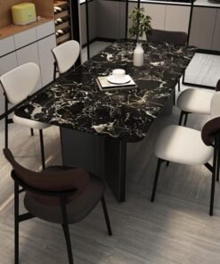 Elegant Design Italian Luxury Stone Table Marble Top Dining Room Table Set Stainless Steel Luxury Dining Table Set