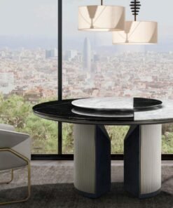 High-end Palace Modern New Design Leather Leg Dining Table Villa Round Italian Marble Swivel Table Top Luxury Dining Table