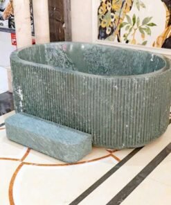 High quality custom Marble Stone Furniture natural green marble bathroom Natural stone bathtub surface with recessed for hotel bathrooms