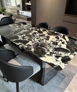 Italian Bulgari Black Luxury Stone Table Stone Dining Table Rectangular Design Stainless Steel Base Home Furniture Dining Table