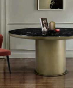 Italian Design Modern Luxury  Seats Dinning Table Stainless Steel Frame Round Marble Top Dining Table