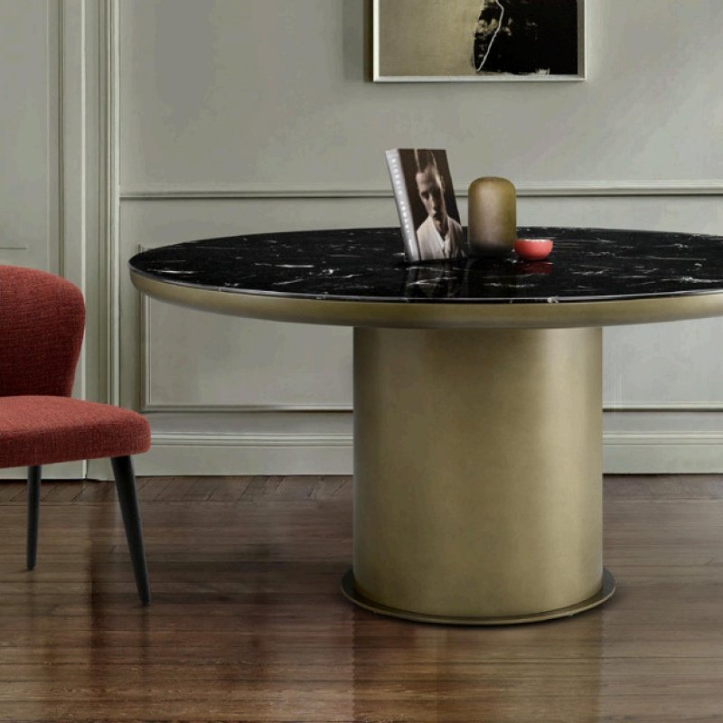 Italian Design Modern Luxury Seats Dinning Table Stainless Steel Frame Round Marble Top Dining Table