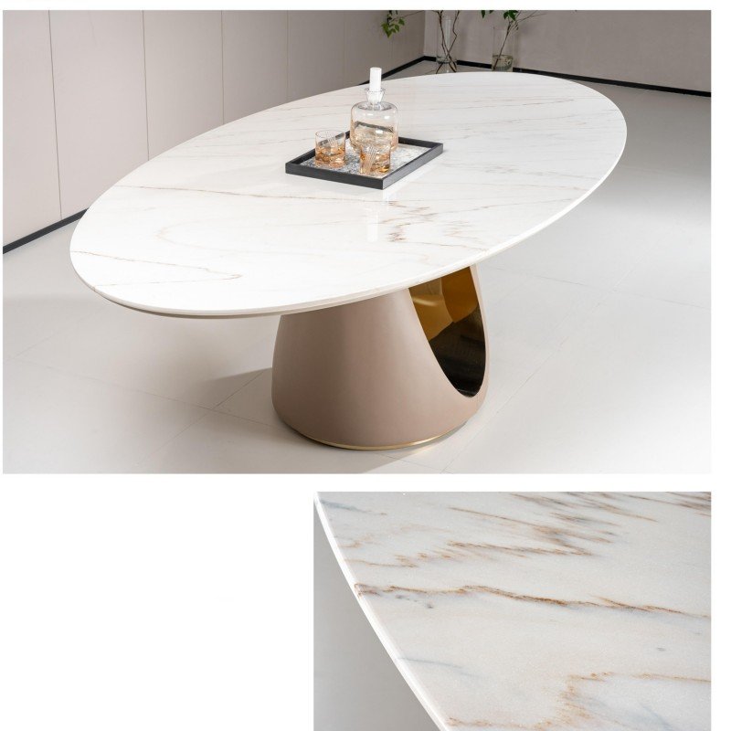 Italian Light Luxury Natural Marble Dining Table, Modern Minimalist Dining Table, Living Room, Oval Dining Table