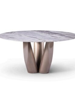Italian Style Light Luxury Round Dining Table Hotel Villa Dining Room Metal Base Slate Top 6 Seat Dining Table Furniture