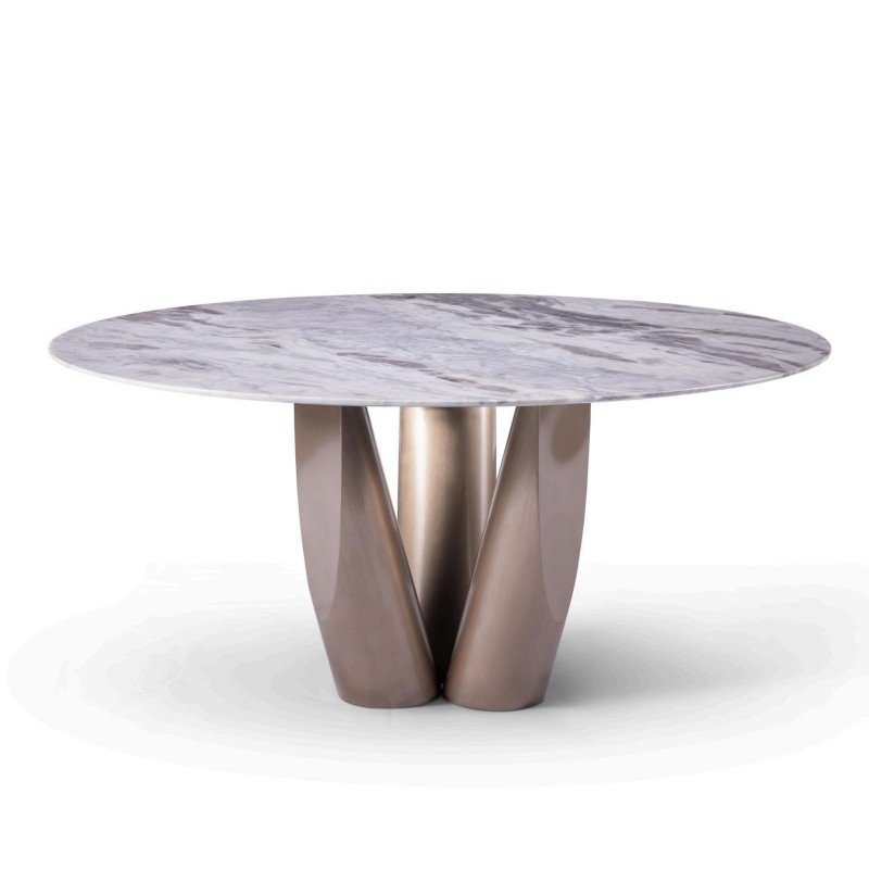 Italian Style Light Luxury Round Dining Table Hotel Villa Dining Room Metal Base Slate Top 6 Seat Dining Table Furniture
