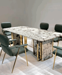 Italian interior new design Stone Furniture high end nature marble stainless steel legs fancy villa dining furniture