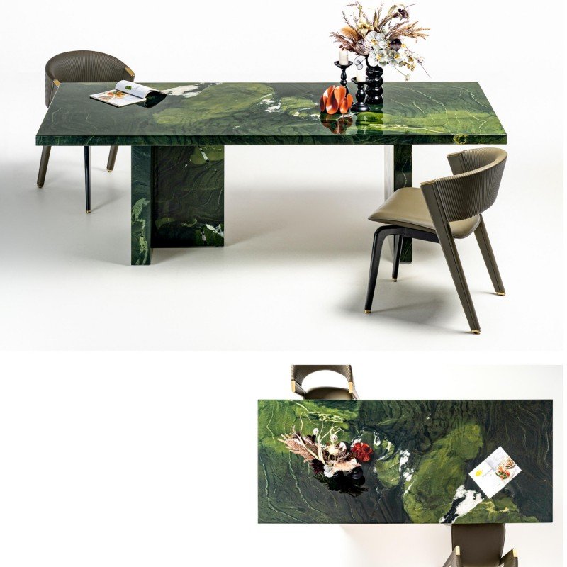 Luxurious Green Marble Dining Table Antique Traditional Rectangular MarbleTop for Home Dining Room