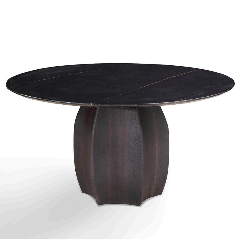 Luxury Glossy Gold Stainless Steel Dining Table with Marble Top for Villa and Star Hotel