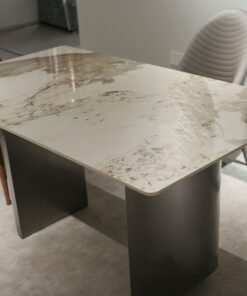 Luxury Rectangle High Quality  Stone Table Dining Table with 2 Legs Stainless Steel Black Titanium for Home Use Dining Room Furniture