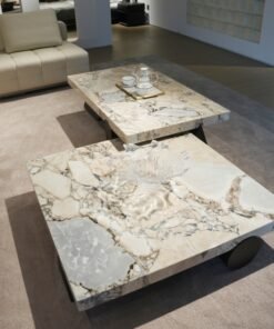 Luxury Square Stone Table Modern Design Living Room Furniture Design Marble Top Wood Leg Coffee Table Set