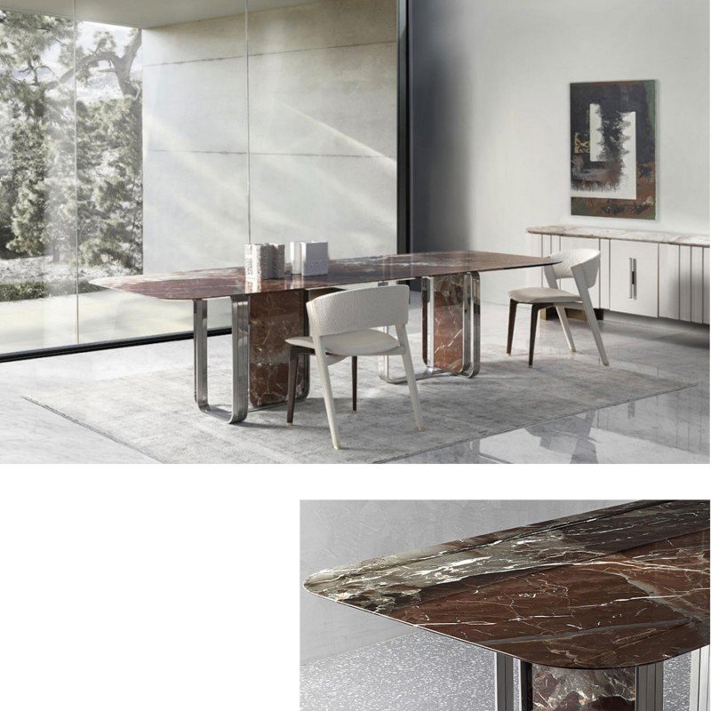 Luxury Villa Rectangle Dining Table Stainless Steel Leg Marble Dining Table