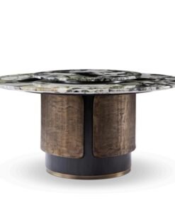 Medieval Vintage Restaurant Furniture Round Dining Table with Marble Table High Grade Stainless Steel Villa Dining Furniture