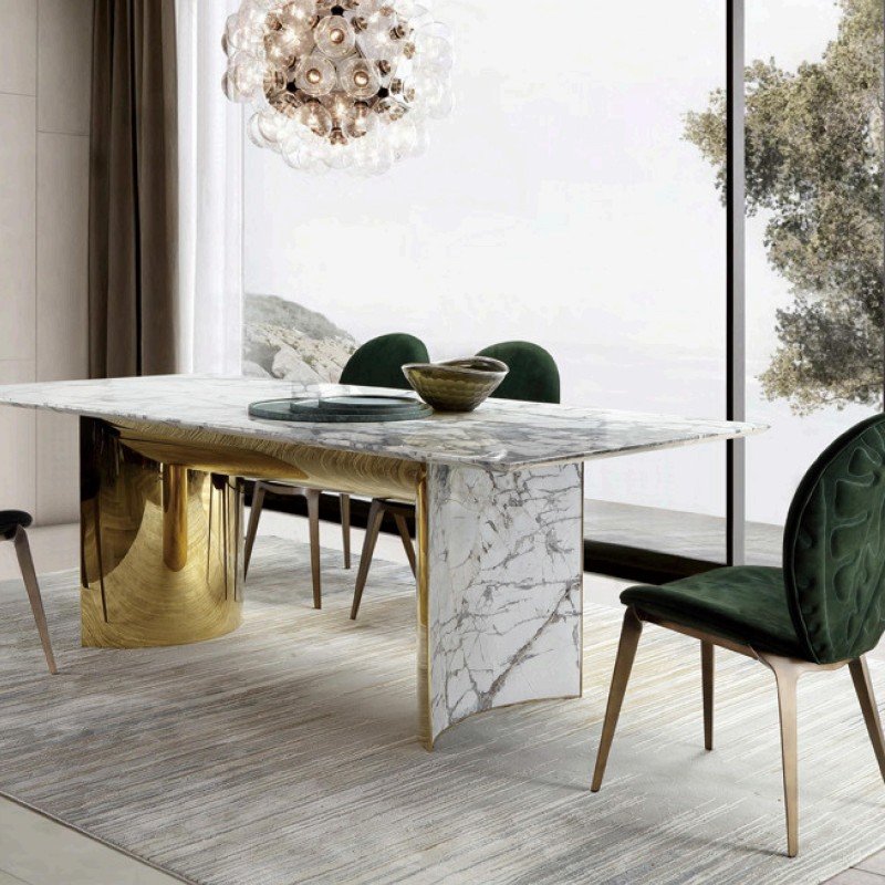 Modern High-End Marble Dining Table Stainless Steel Extendable Luxury Stone Furniture for Hotel Club Contemporary Light Luxury