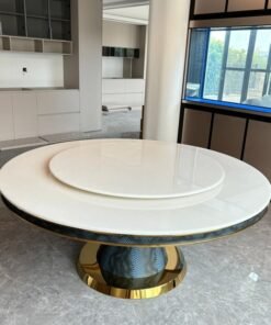 Modern Italian minimalist custom made Stone Table stainless steel white crystal marble dining tables and chairs villa restaurant luxury stone round table