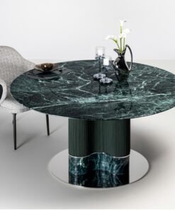 Modern Light Luxury Nordic Design Natural Glossy Colored Crystal Marble Slate Stone Rotating Dining Table Customized Color Hotel