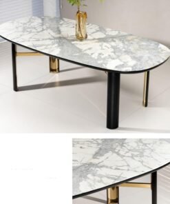 Modern Luxury Marble Dining Table with Stainless Steel Gold Lighting Customized Design for Home Hotel Workshop or Entry