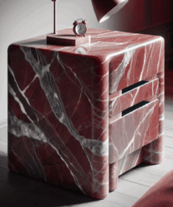 Modern Luxury marble stone Bedroom Furniture Bedside Table Red color for Hotel Home Villa bedroom Customized China Factory