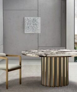 Modern Nordic White Marble Grey Veins Fluted Leisure Reception Round Dining Table