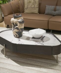 Modern fish-belly white marble irregular central coffee table and round stone furniture