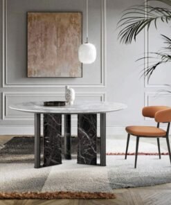 New Style Modern Natural Marble Round Metal Dining Table Light Luxury Villa High-class Turntable
