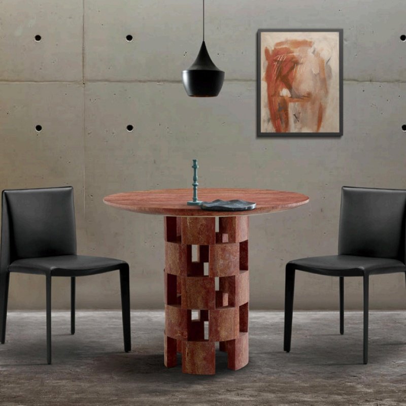 Nordic Urban Style Home Furniture Red Wabi-sabi Long Table Natural Travertine Dining Table for Kitchen Restaurant Dining Room
