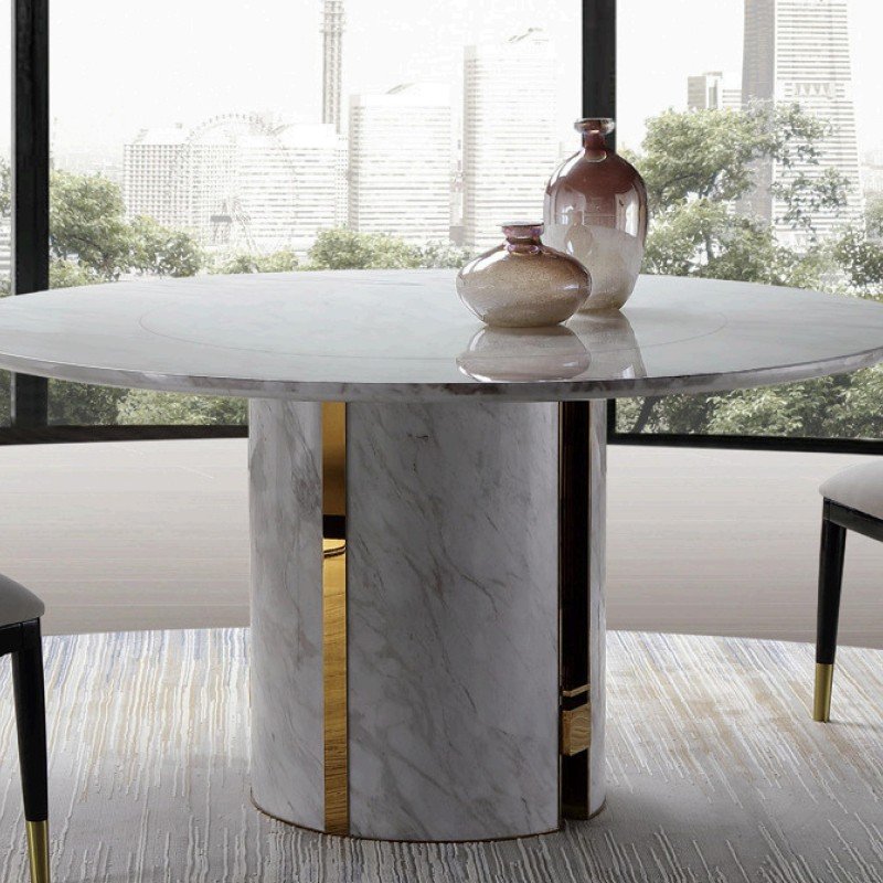Unique Round Design Stainless Steel Stone Base Dining Room Table High Quality Round Marble Granite Top Dinning Table Set